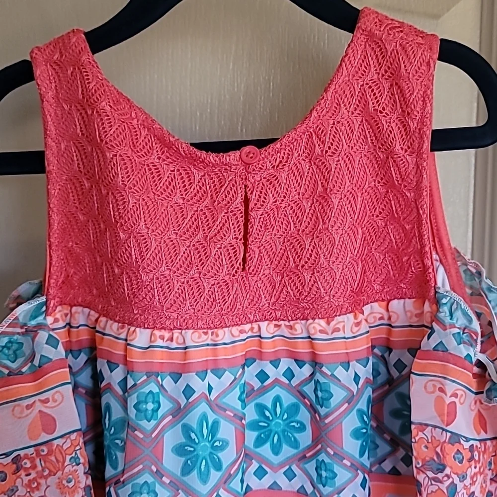 Wonder Nation large 10/12 pink floral/hearts dress with open shoulder sleeves